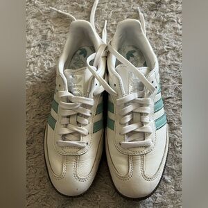 Adidas Samba White and Teal Sneakers